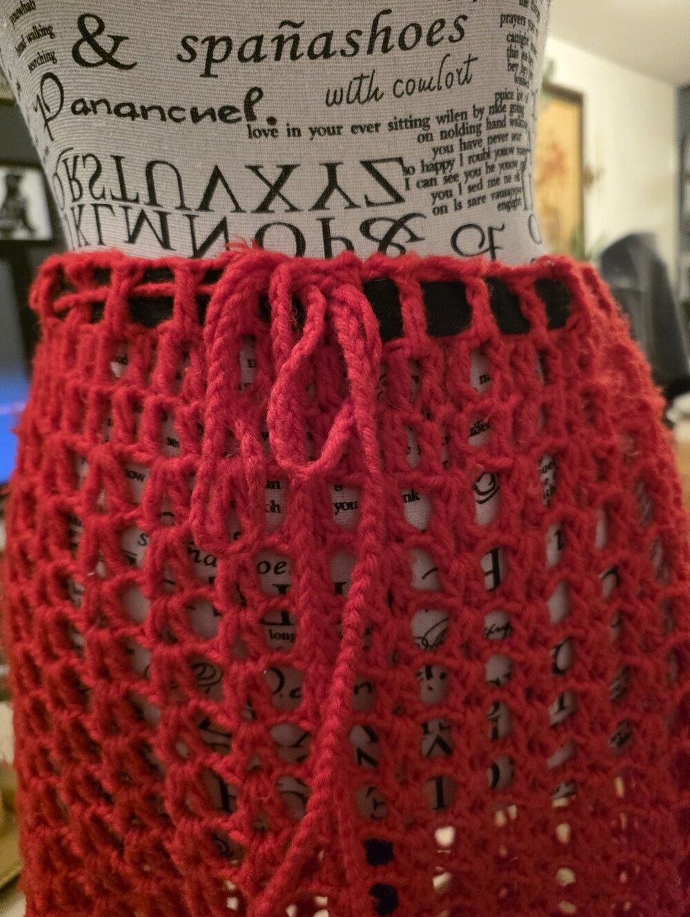 Red Crochet Maxi Skirt with Drawstring Waist